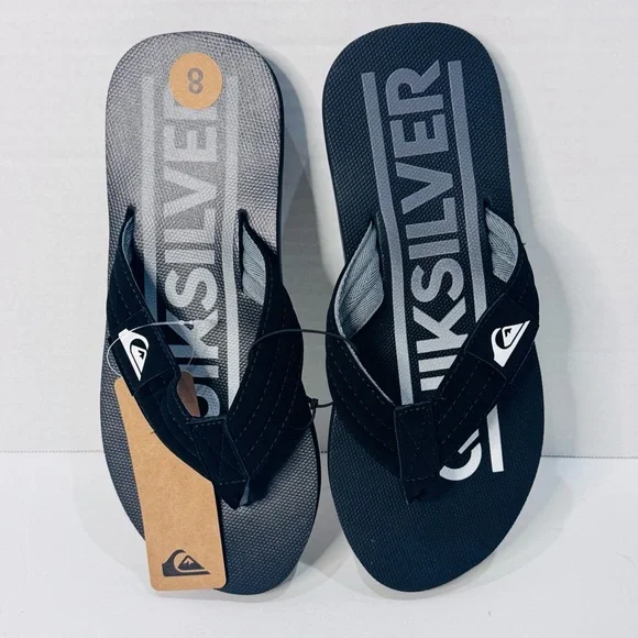 Quiksilver Black and Gray Flip Flops size 8 - Picture 2 of 3